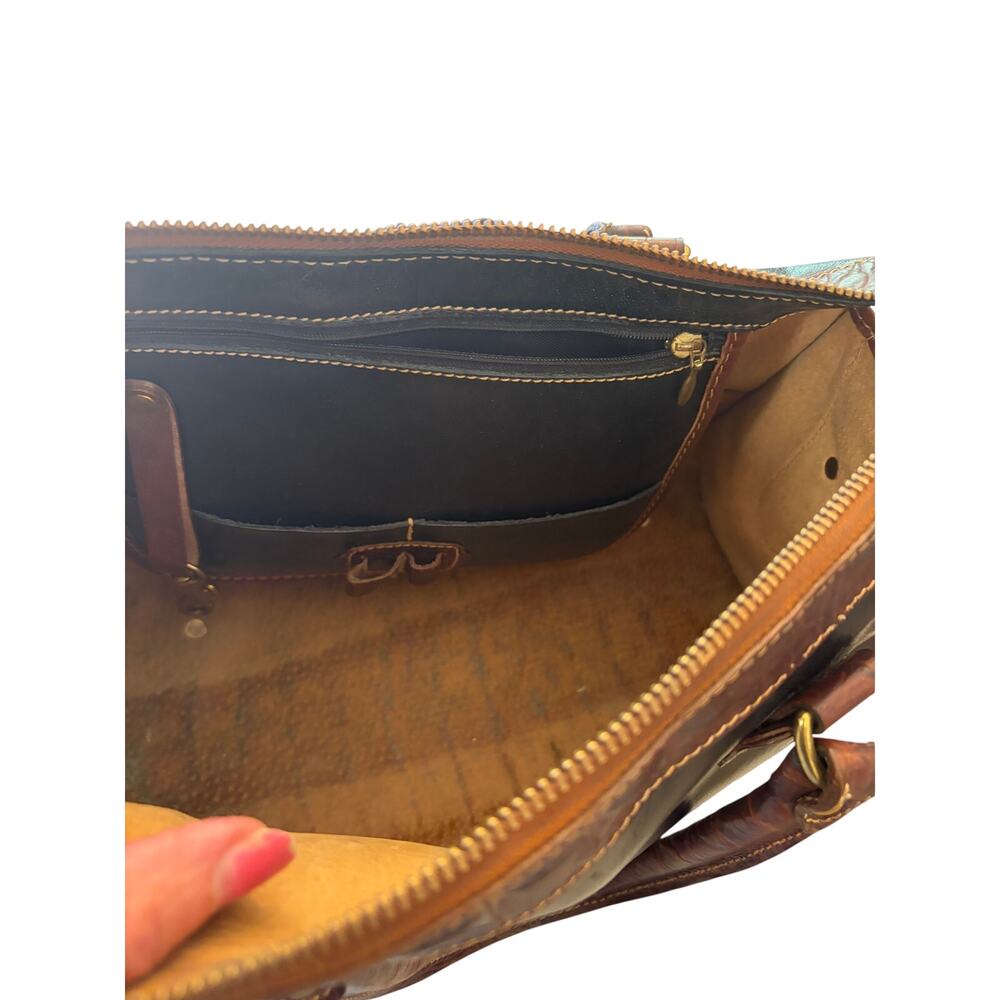 Vintage Brahmin Tuscan Leather Satchel Crossbody Bag-Black and Brown Made in USA - Picture 10 of 12